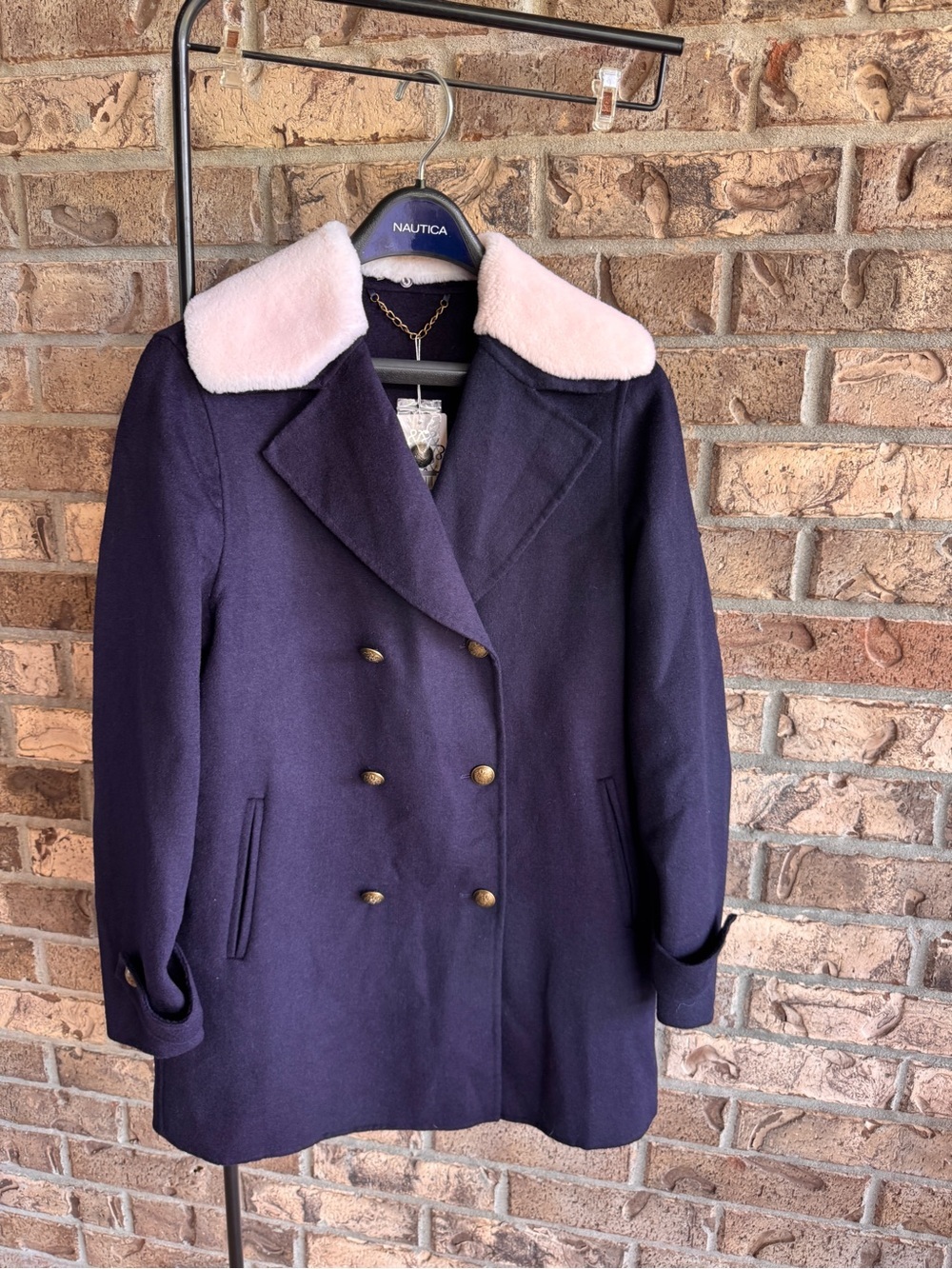 Belle & Bloom Liberty Sherpa Collar Wool Blend Coat L NWT Navy Peacoat - Picture 3 of 11